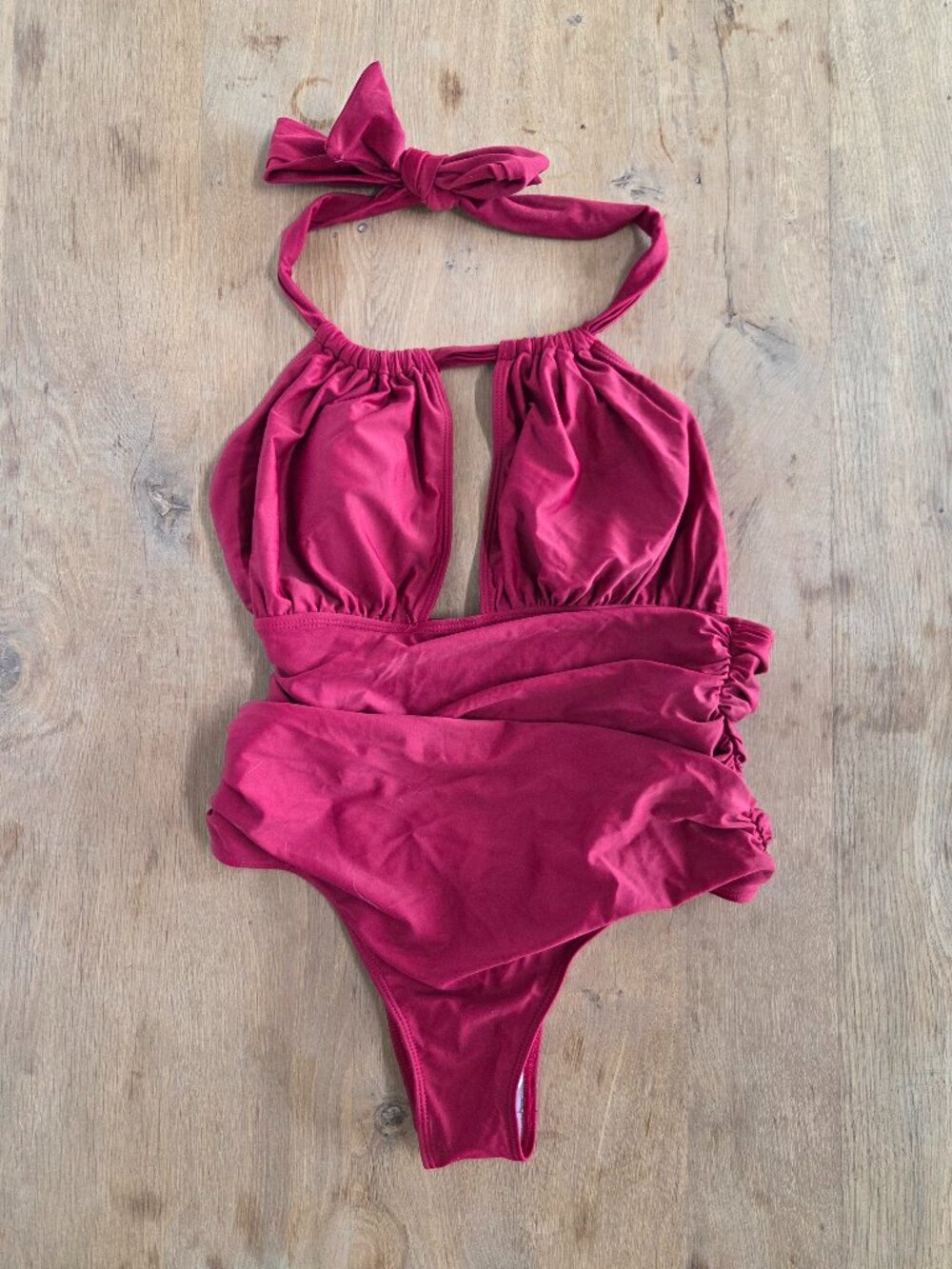 One-Piece Swimsuit with Plunging Neckline - Size Large